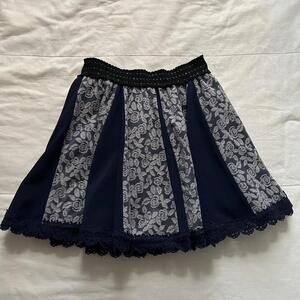 Axes Femme Navy blue & rose lace floral mini skirt stretchy sparkle waistband